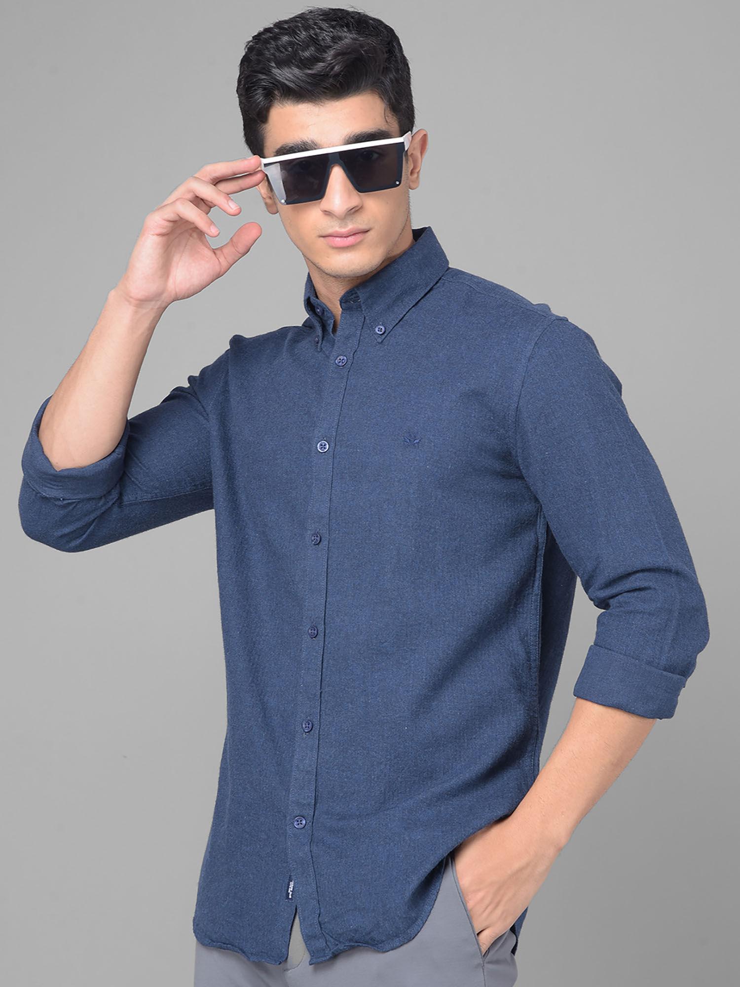 men's blue button down shirt