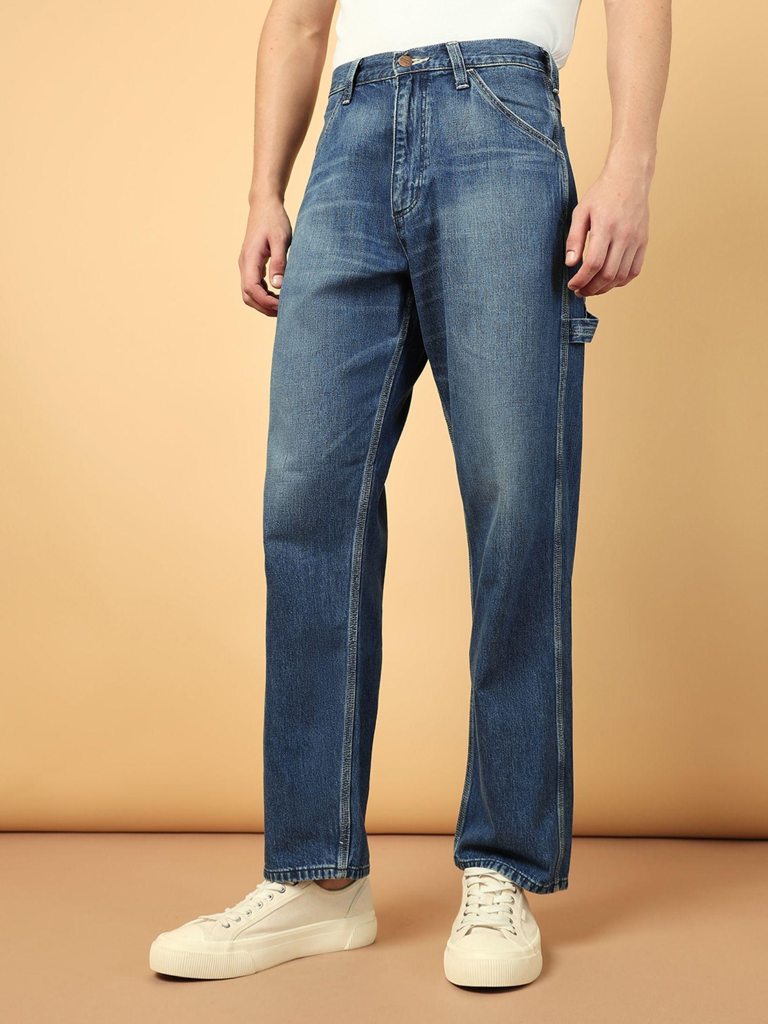 men's blue carpenter pant loose fit high rise jeans