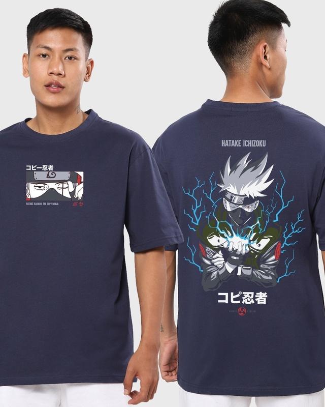 men's blue chidori kakashi graphic printed oversized t-shirt