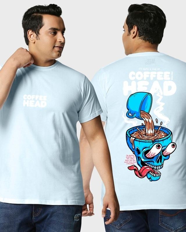 men's blue coffee head graphic printed plus size t-shirt