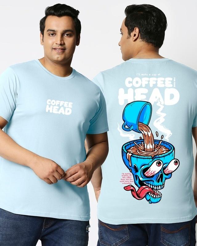 men's blue coffee head graphic printed plus size t-shirt