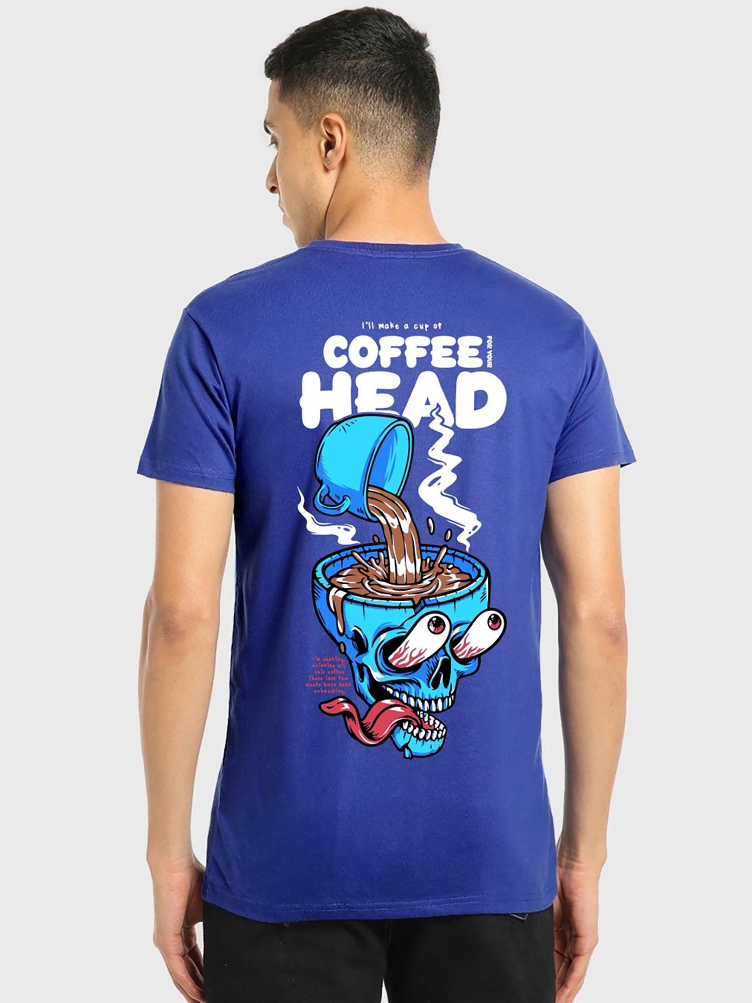 men's blue coffee head graphic printed t-shirt