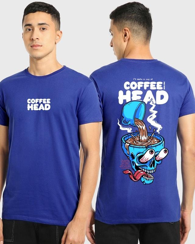 men's blue coffee head graphic printed t-shirt