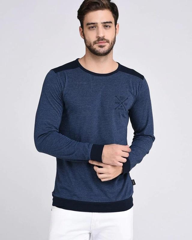 men's blue color block slim fit t-shirt