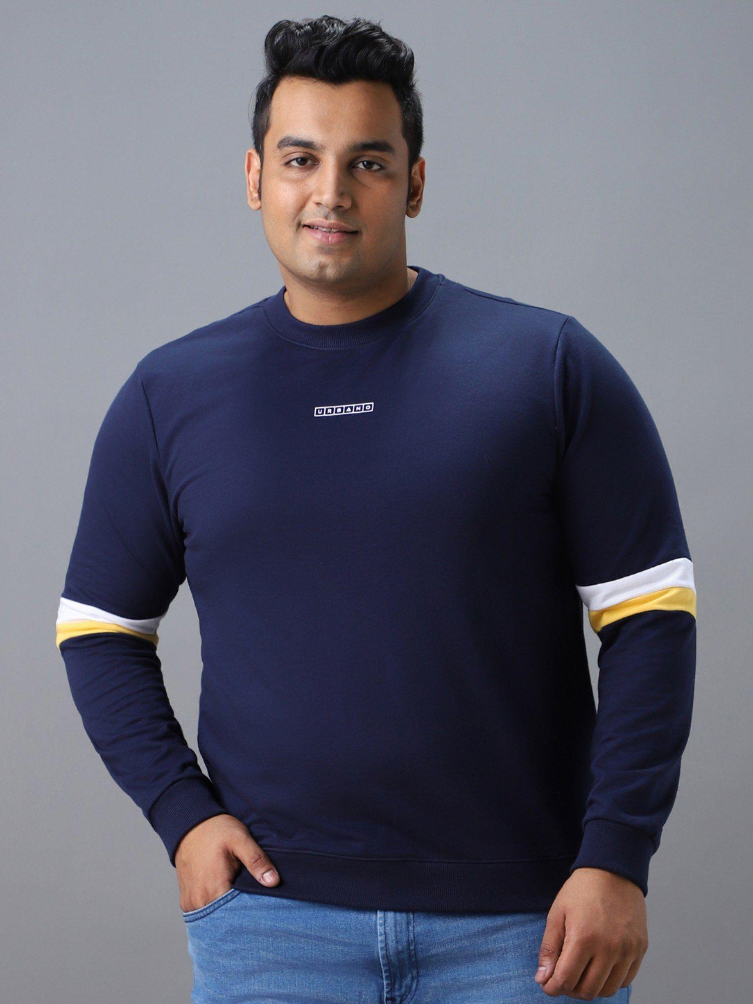 men's blue cotton round neck sweatshirt