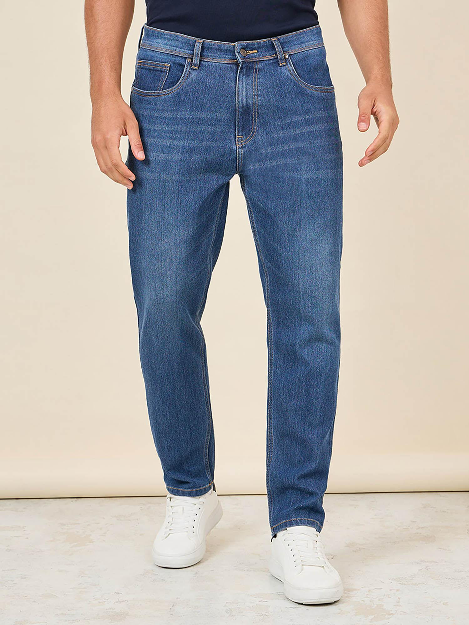 men's blue cotton stretch regular fit jeans