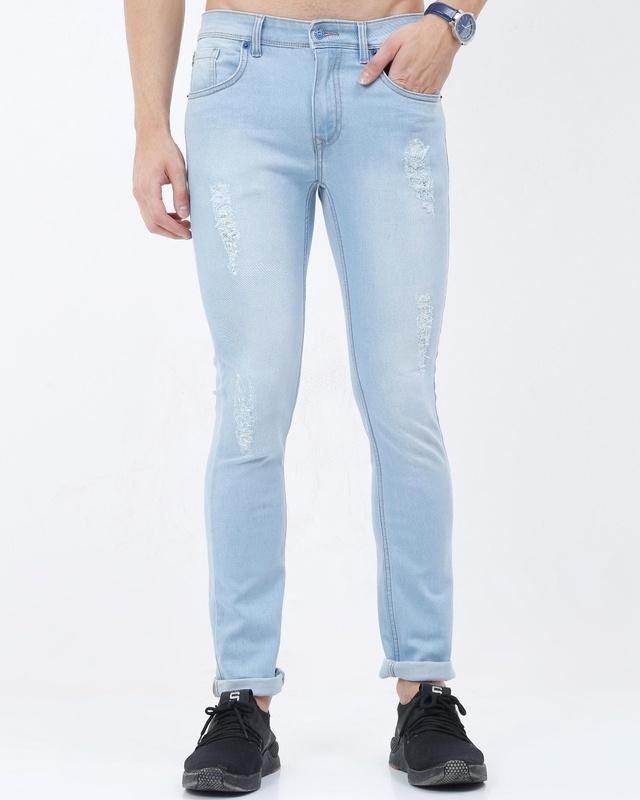 men's blue distressed slim fit jeans