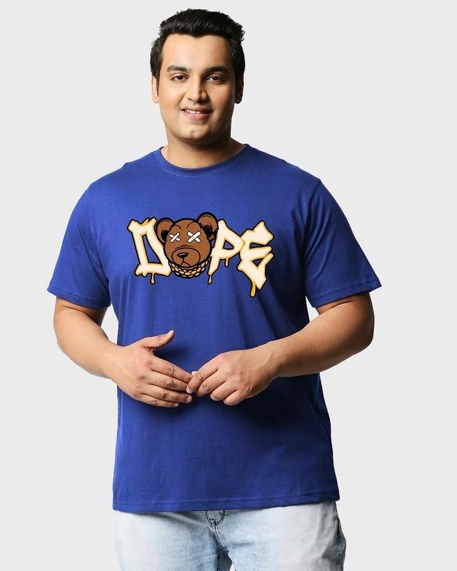 men's blue dope bear graphic printed plus size t-shirt