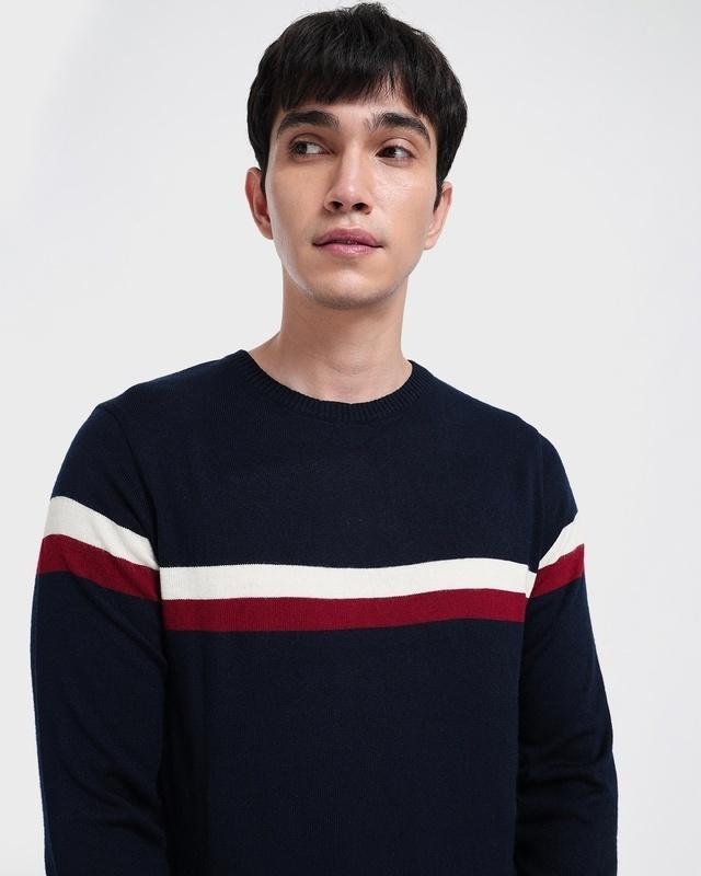 men's blue dual striped sweater