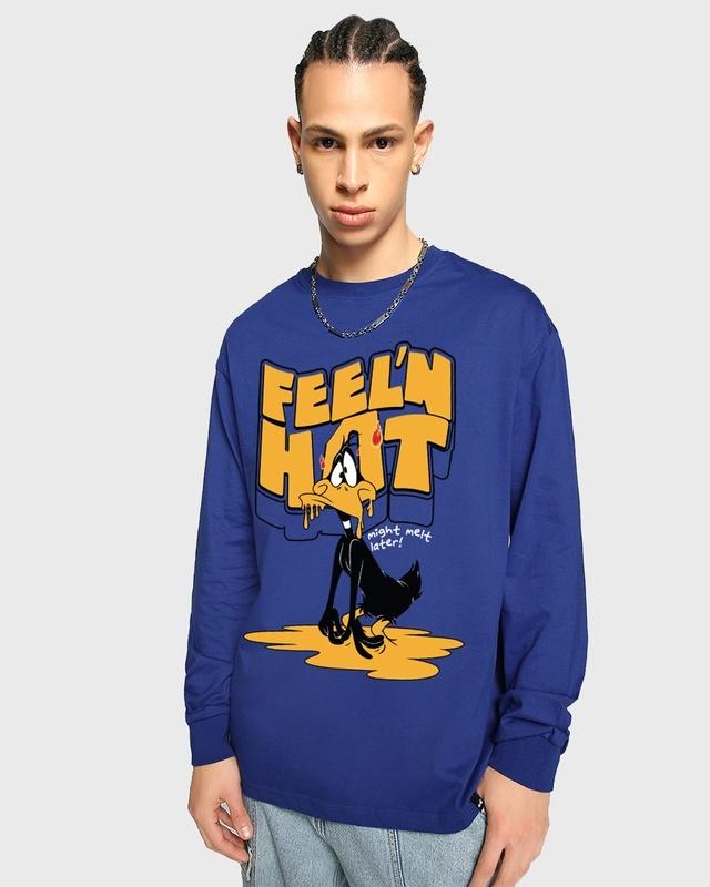 men's blue feel'n hot graphic printed oversized t-shirt