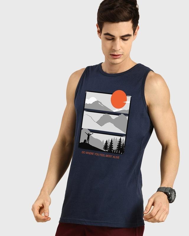 men's blue feel most alive graphic printed vest