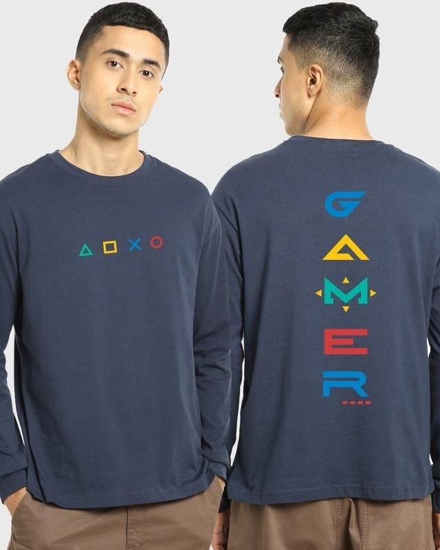 men's blue gamer respawn typography oversized t-shirt