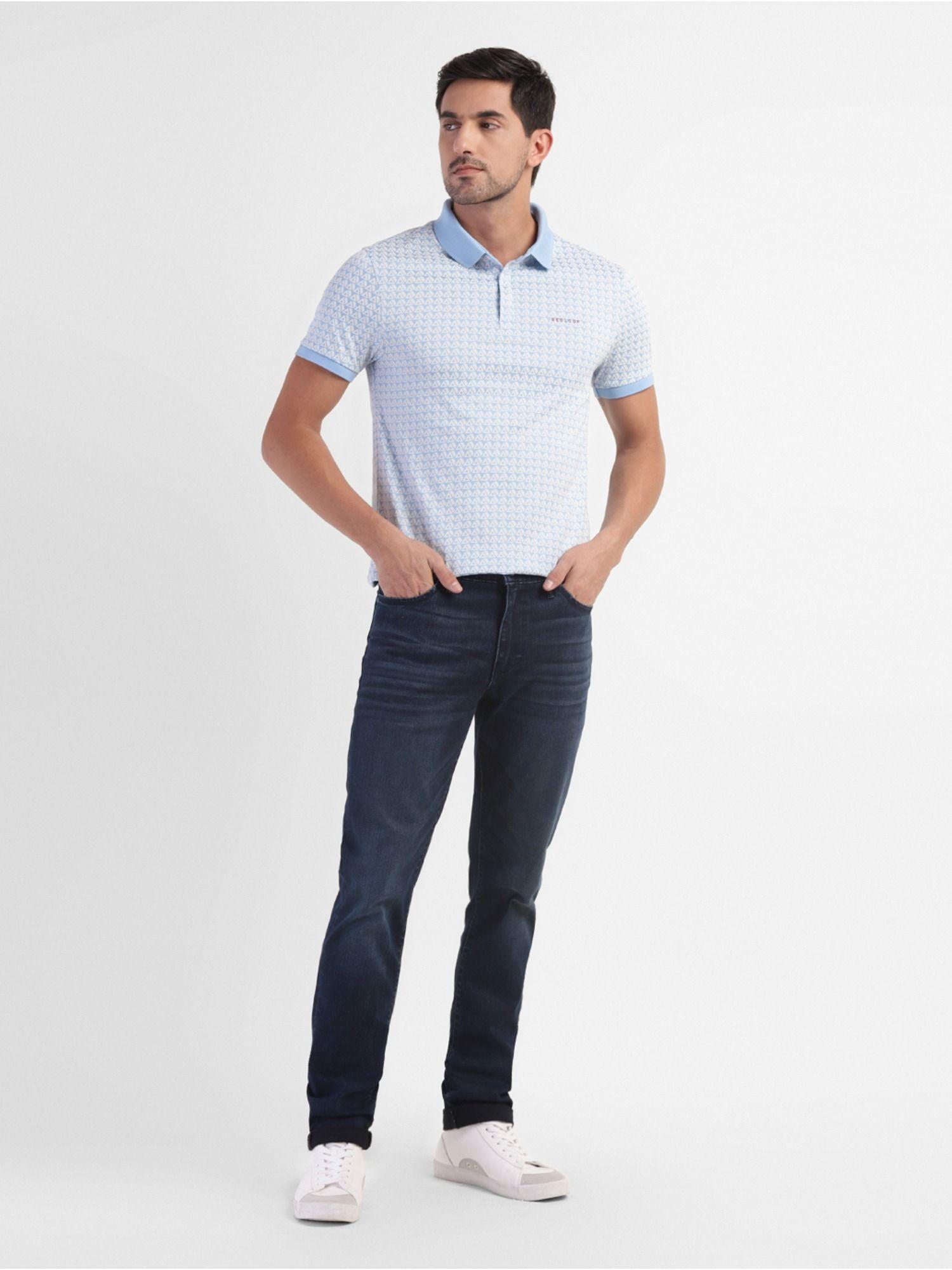 men's blue geometric print polo collar t-shirt