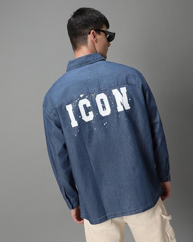 men's blue icon checked oversized shirt