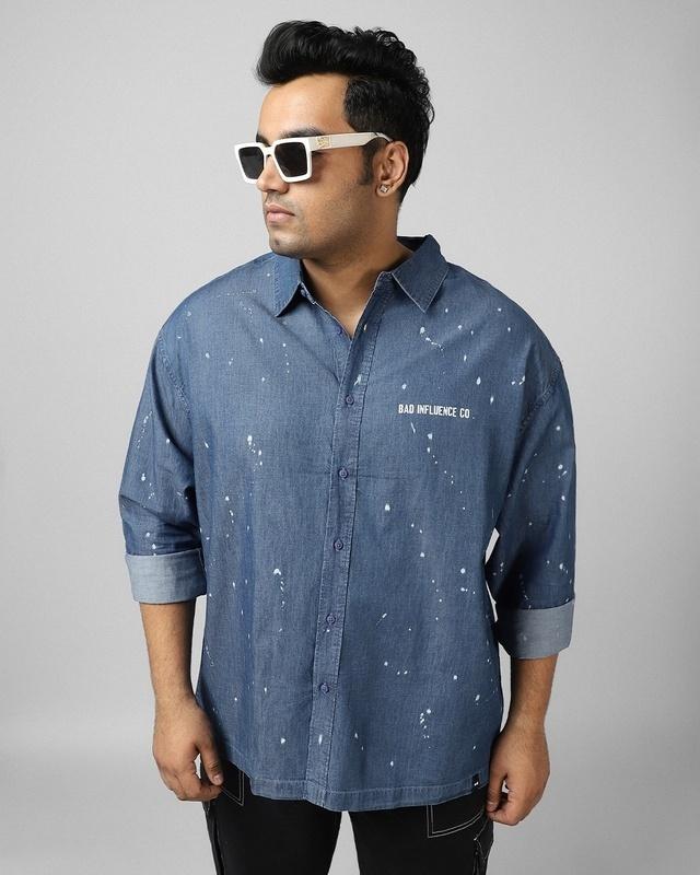 men's blue icon printed oversized plus size shirt