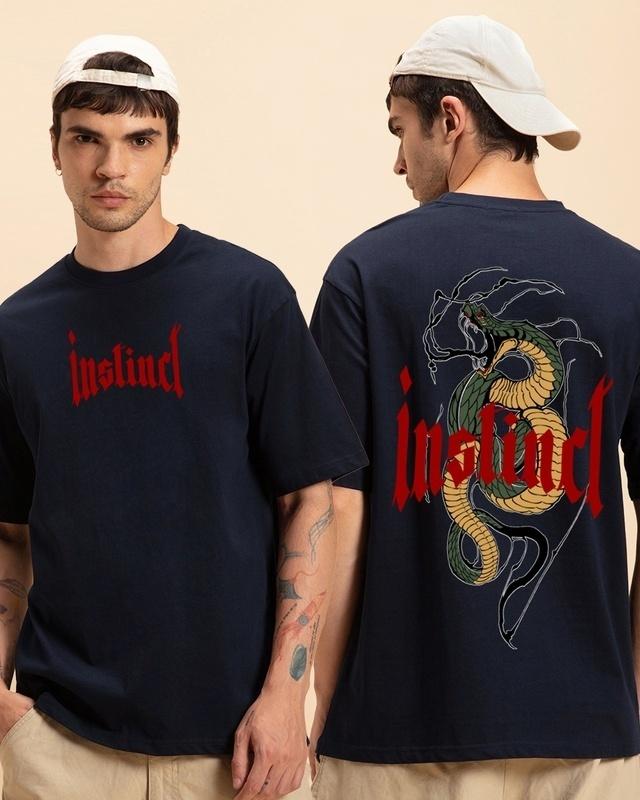 men's blue instinct graphic printed oversized t-shirt