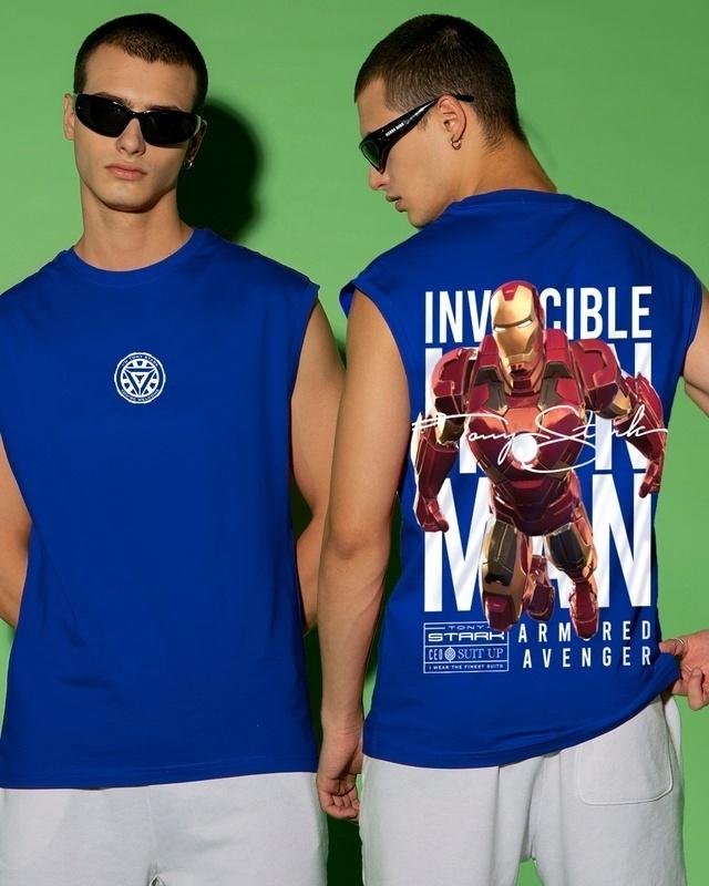 men's blue invincible ironman graphic printed oversized vest