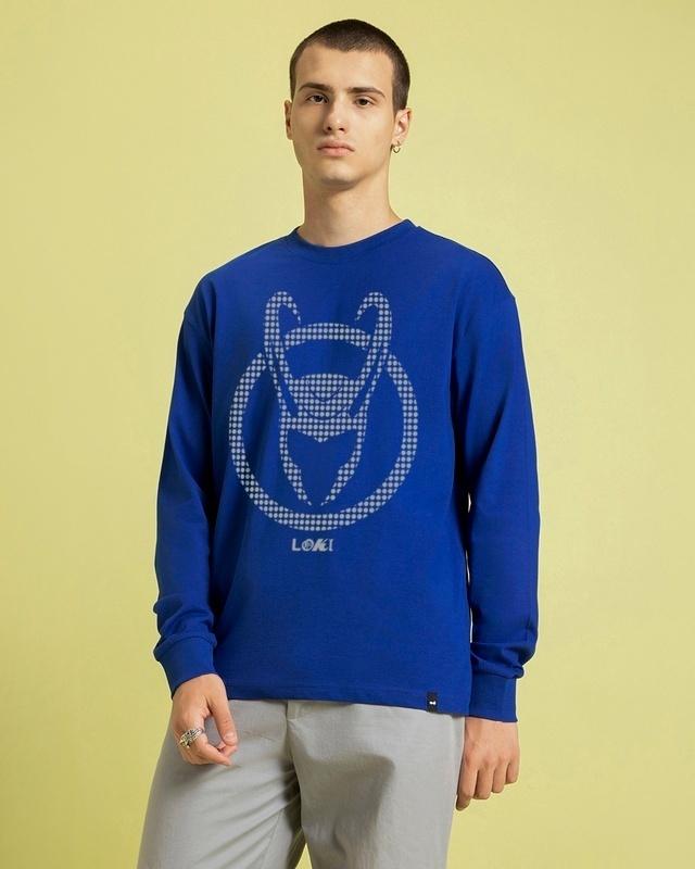 men's blue loki logo graphic printed oversized t-shirt