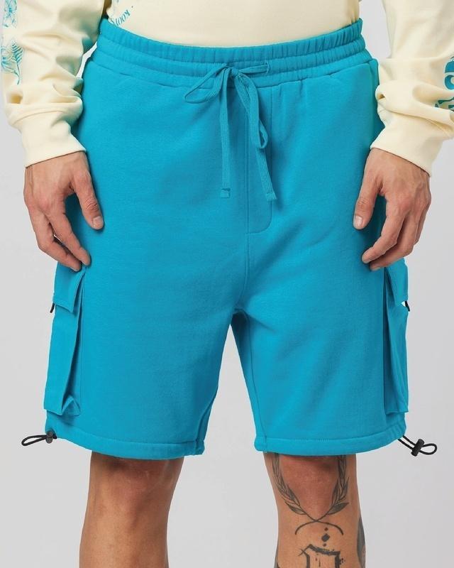 men's blue loose comfort fit cargo shorts