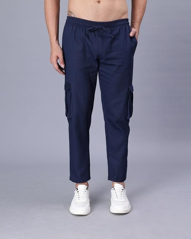 men's blue loose comfort fit cargo track pants