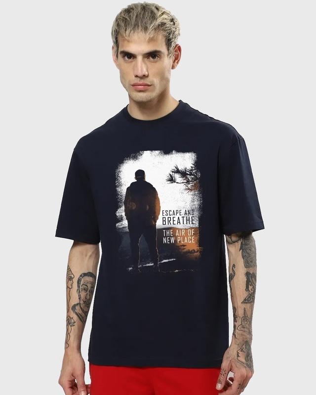 men's blue make tracks graphic printed oversized t-shirt