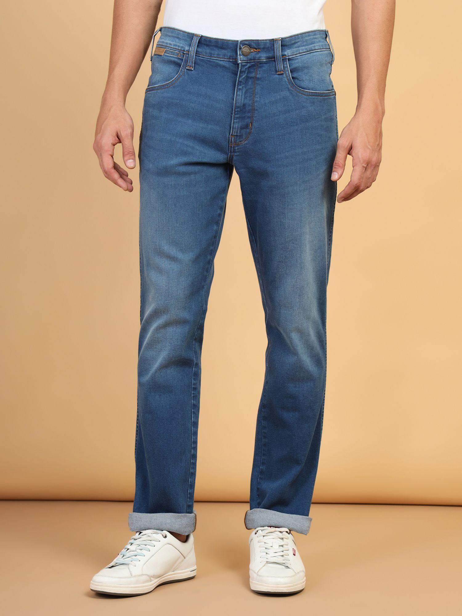 men's blue millard regular fit mid rise light fade jeans