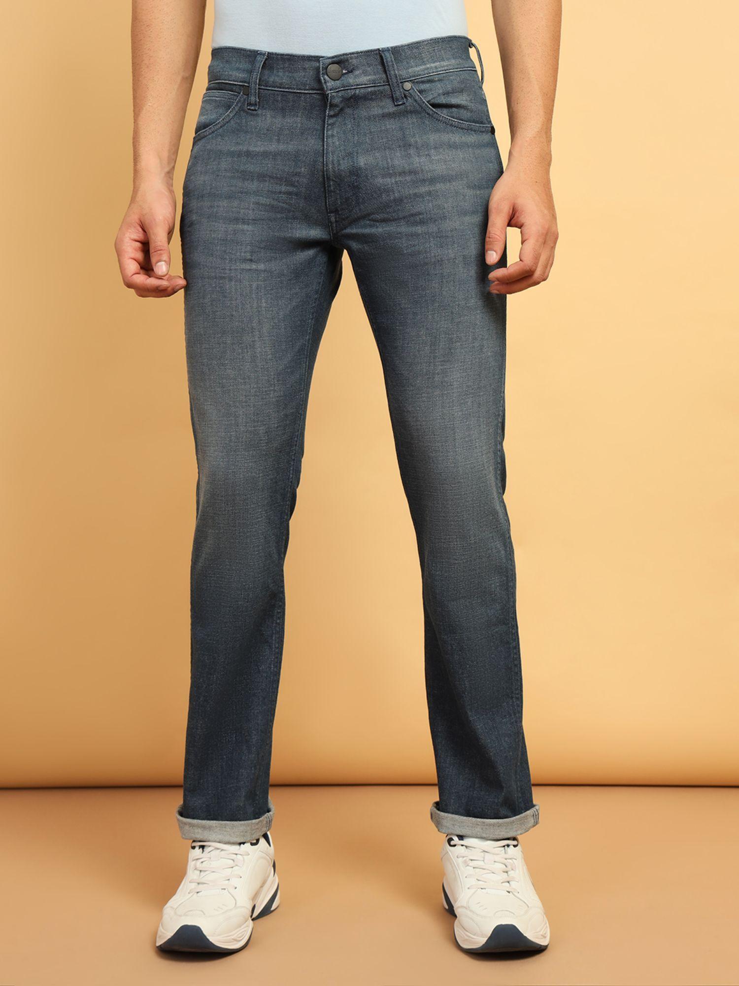 men's blue millard straight fit mid rise heavy fade jeans