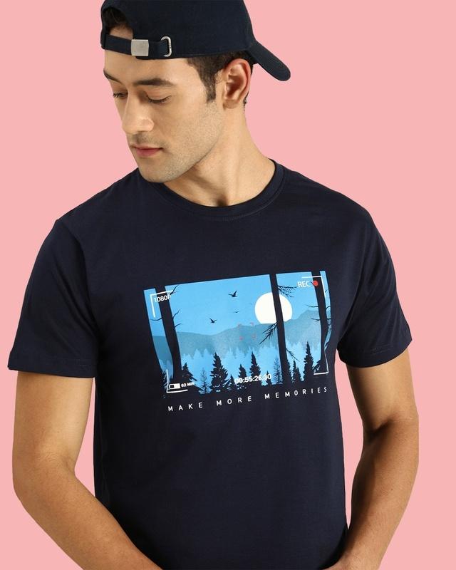 men's blue more memories graphic printed t-shirt