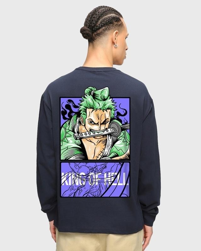 men's blue moss head graphic printed oversized t-shirt