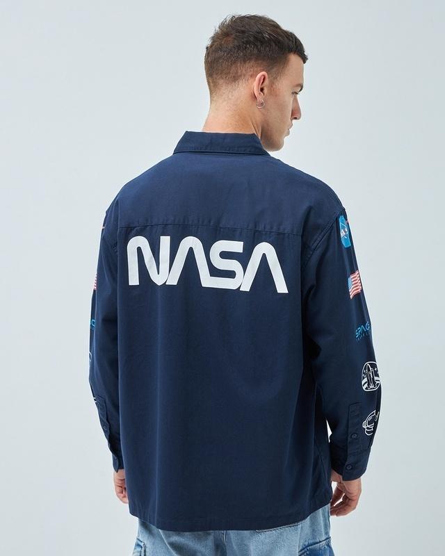 men's blue nasa graphic printed oversized shirt