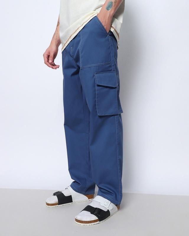 men's blue oversized cargo pants