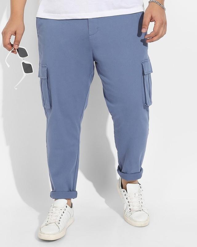 men's blue oversized plus size cargo trousers