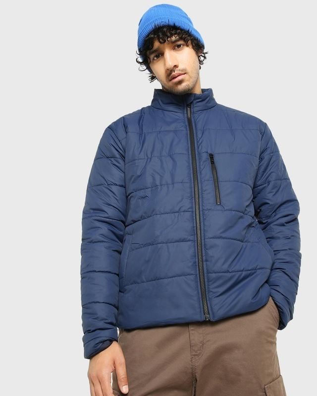 men's blue oversized puffer jacket