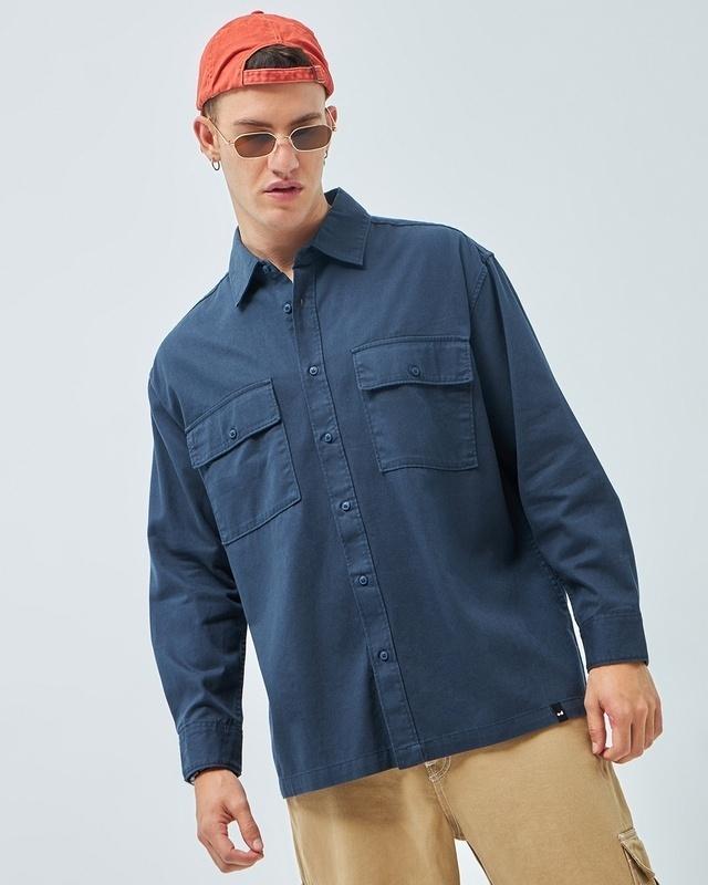 men's blue oversized shirt