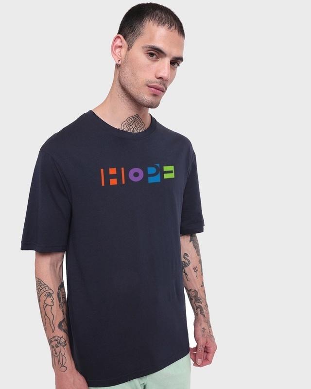 men's blue pop hope typography oversized t-shirt