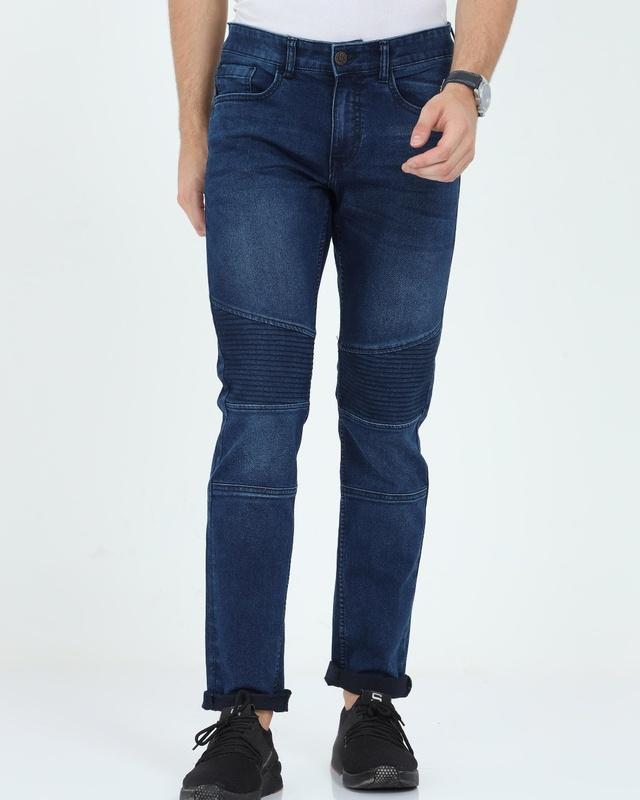 men's blue self design slim fit jeans