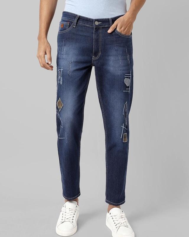 men's blue self designed jeans