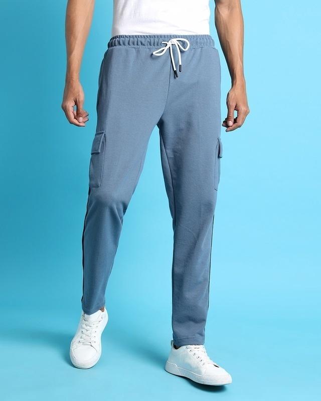 men's blue slim fit cotton track pants