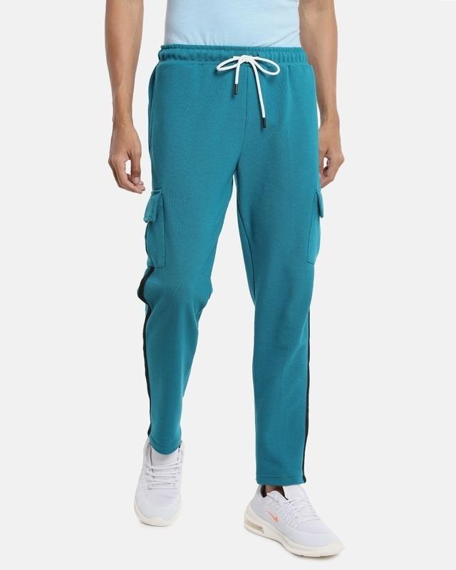 men's blue slim fit cotton track pants