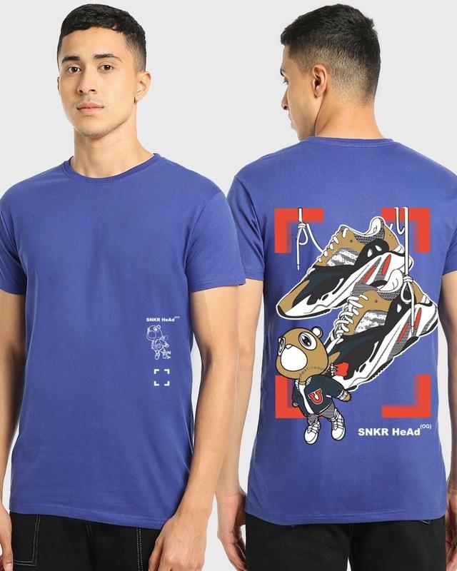 men's blue sneaker head graphic printed t-shirt