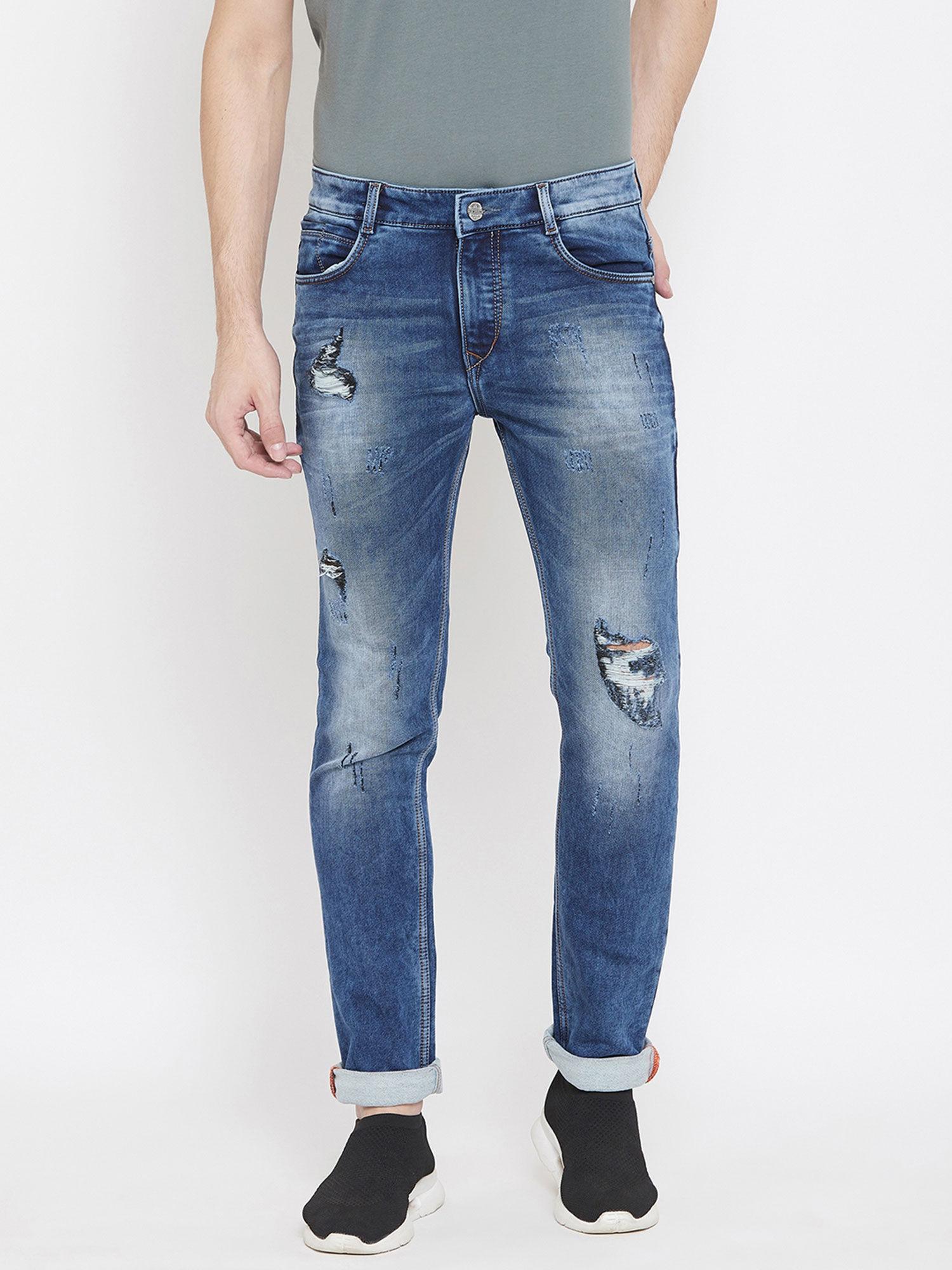 men's blue solid denim