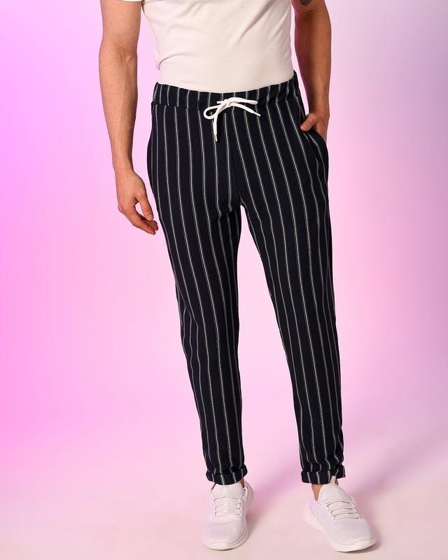 men's blue striped drawstring joggers