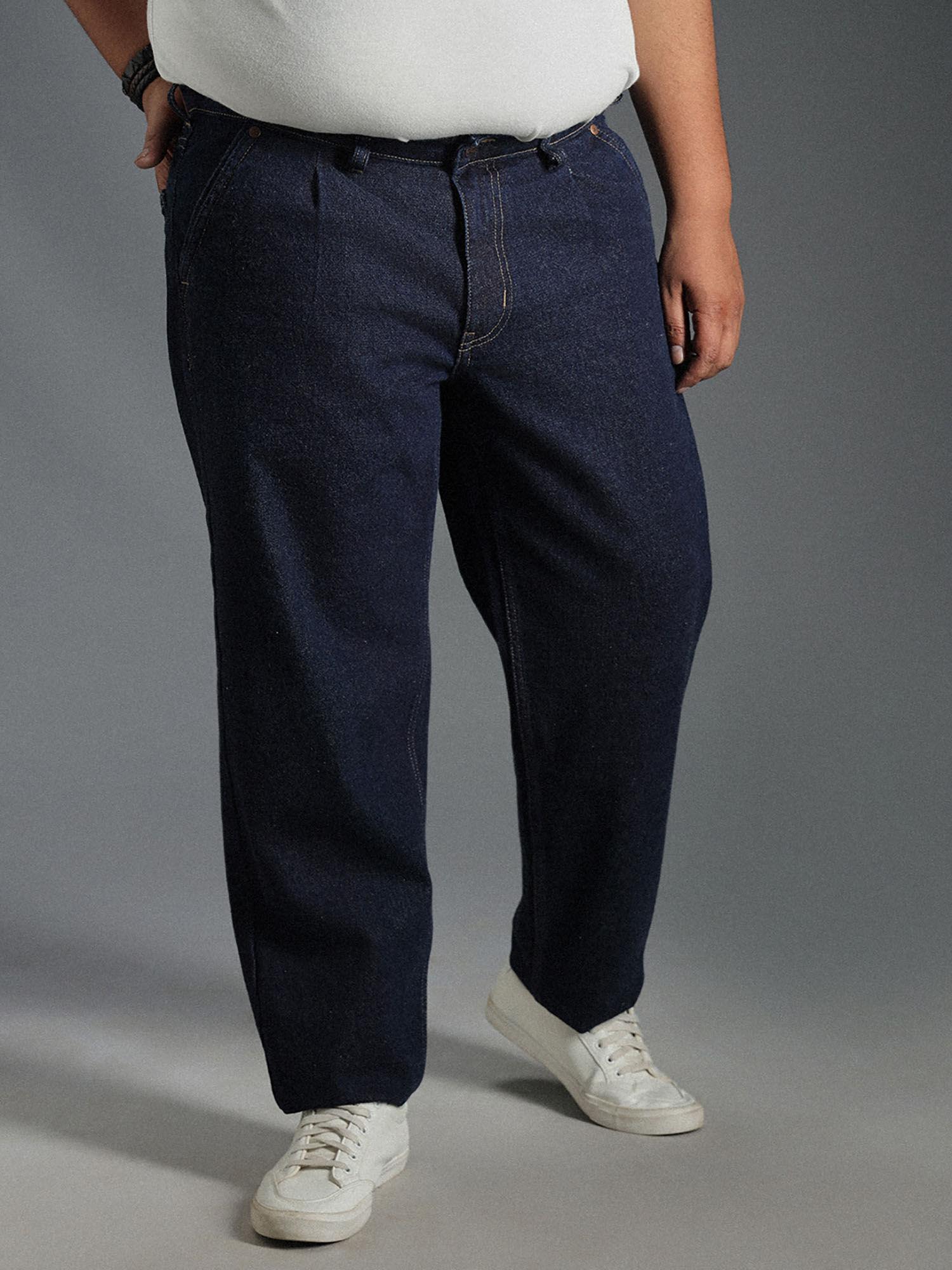 men's blue summer cotton relaxed fit mid-rise jeans