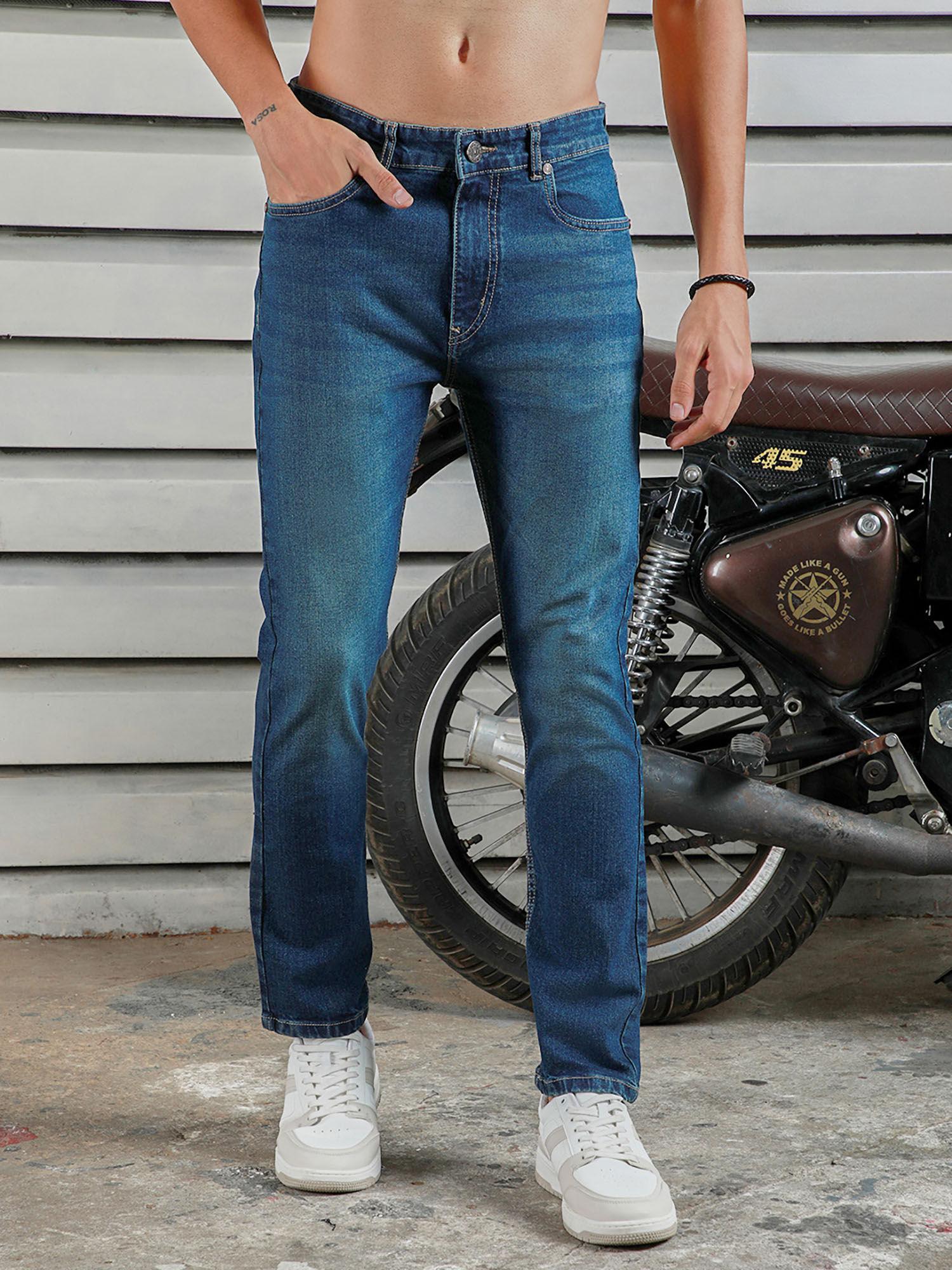 men's blue summer cotton tapered fit mid-rise jeans