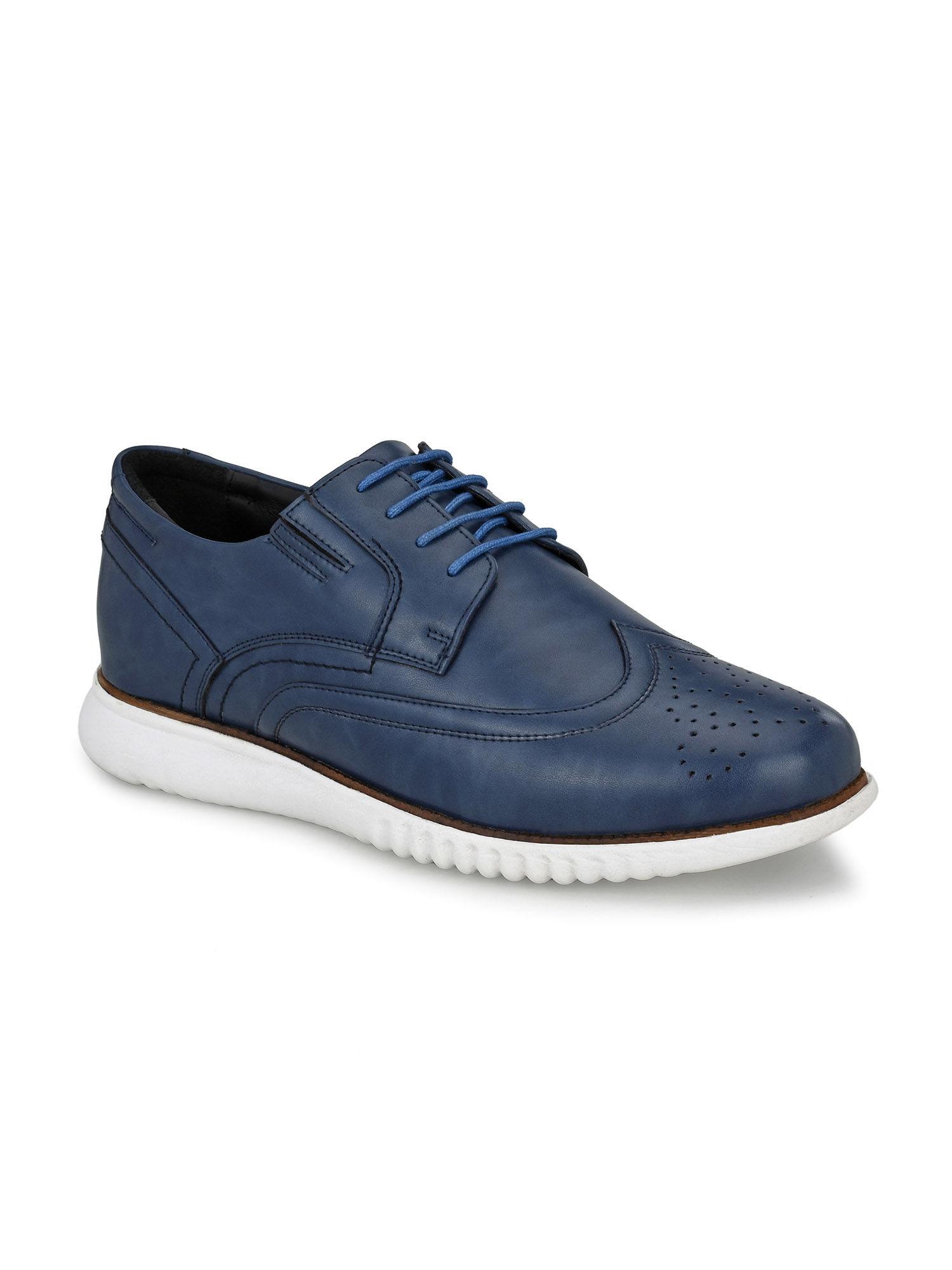 men's blue synthetic lace-up casual shoes