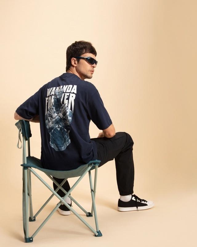 men's blue the king graphic printed oversized t-shirt