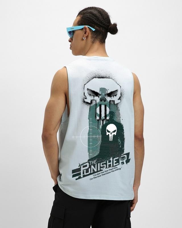 men's blue the punisher graphic printed oversized vest