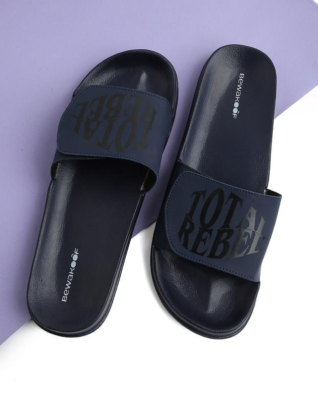 men's blue total rebel printed velcro sliders