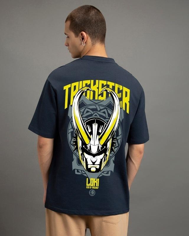 men's blue trickster loki graphic printed oversized t-shirt