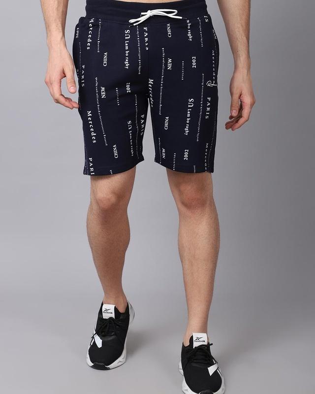 men's blue typography slim fit shorts